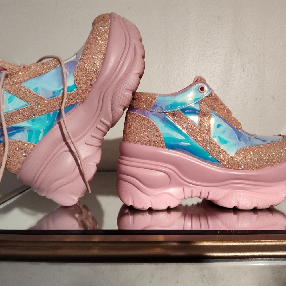 YRU Matrix Pink Platform Glitter Sneakers 9 39
